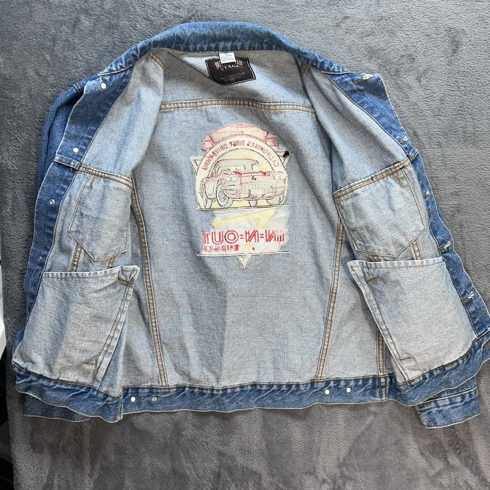 Rare In & Out Burgers Butterfield Stage Denim Jacket‎ Mens Medium Logo On Back - Picture 6 of 6
